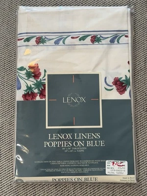 Vintage Lenox POPPIES ON BLUE Tablecloth 54" x 54" Square Fine Table Linen New - Image 1 of 3