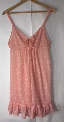Oscar De La Renta Pink Label Lingerie Babydoll Nightie Bow Peach Polka Dot L - Image 1 of 4
