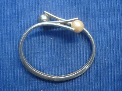 B35 Bracelet Jonc Articulé Argent Massif 925 Minerve Perles Noire Bijou Créateur - Photo 1/3