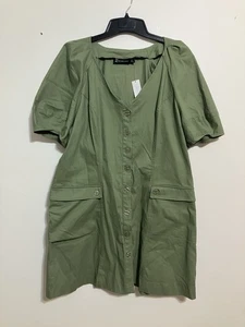 New York & Co Green Button Down Flowy Vintage Pocket Dress Women XL New - Picture 1 of 5