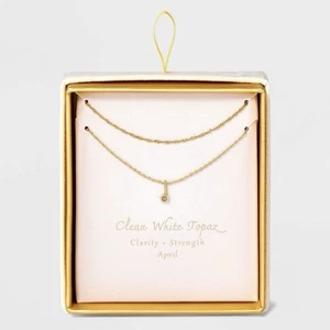 AND 14k Gold Dipped Genuine White Topaz Stone Pendant Necklace (NEW)(SEALED) - Picture 1 of 11