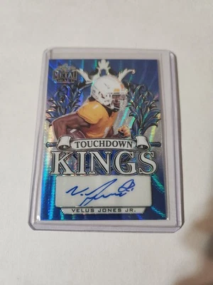 2022 Velus Jones Jr. Leaf Metal Draft Touchdown Kings Blue Autographed Card /25 - Image 1 of 2