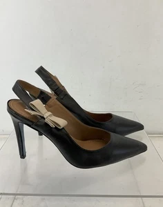 Nicky Hilton x French Sole Black Leather Slingback Pumps 8 - Picture 1 of 8