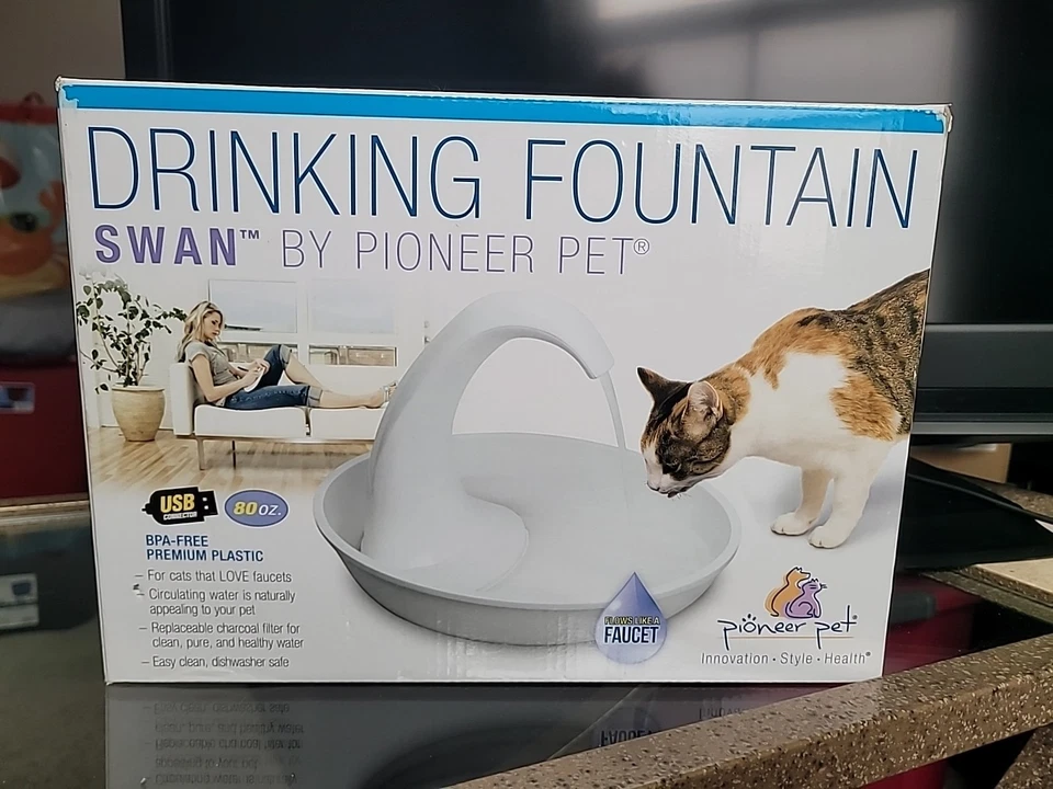 Pioneer Pet Swan Drinking Fountain 80oz Water 80 Ounces White Plastic