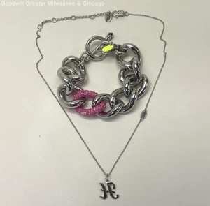 Designer Juicy Couture Neon & Silver Tone Pendant Necklace & Bracelet 89.8g - Picture 1 of 5