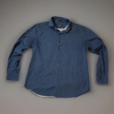 Camisa de vestir Express/azul LS/calce ajustado/azul/diseño geométrico/grande 16,5 Foto 1 de 4