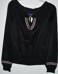 Black Embroidered Smocked Peasant Top Sz S Semi Sheer NEW Miley Cyrus Max Azria - Picture 1 of 23