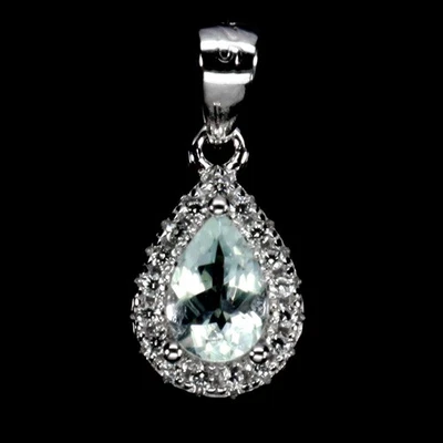 925 Sterling Silver Pendant Pear Aquamarine 6x4mm Natural Gemstone Jewelry - Image 1 of 4
