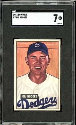 1951 Bowman #7 Gil Hodges Dodgers HOF SGC 7 NM Near Mint - Image 1 of 3
