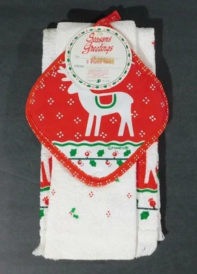 Toalla de cocina vintage de 3 piezas, bache y paño de cocina Navidad reno Franco NUEVO Foto 1 de 4