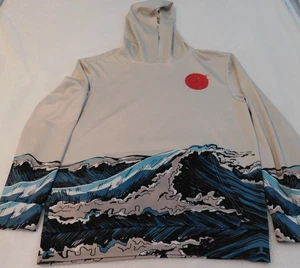 Japanese XL Hoodie Hokusai Waves Ukiyo-e Red Sun Blue Ocean Surfing Skateboard - Bild 1 von 7
