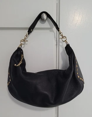 Y2K Rare Juicy Couture Slouchy Black Leather Hobo Bag Shoulder Purse w/Studs - Image 1 of 4