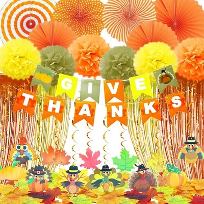 Decorações de festa de Ação de Graças, banner de agradecimento peru pendurado redemoinhos bordo G - Imagem 1 de 4