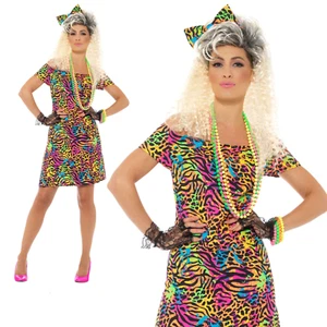 Años 80 Elegante Vestido Fiesta Animal Damas Disfraz Neón Rave Años ochenta Mujer Conjunto - Imagen 1 de 5