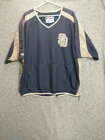 Majestic MLB San Diego Padres Shirt Mens XL Baseball Windbreaker Short Sleeve Cover