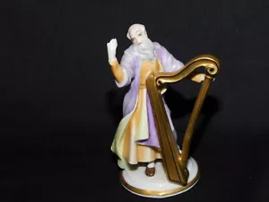 ANTIGUA FIGURA ROSENTHAL ALEMANIA TOCANDO ARPA - FIRMADA POR ARTISTA - 3,5" DE ALTO - Imagen 1 de 4