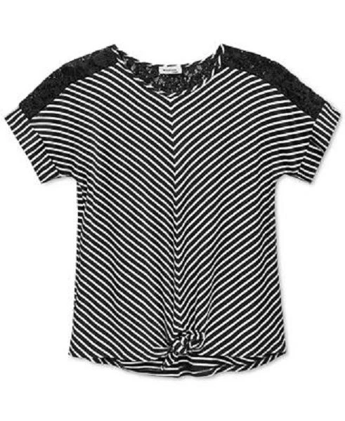 Monteau's Max & Riley Girls' Lace-Detail Striped Top, Navy/White, Size L 14 - Изображение 1 из 1