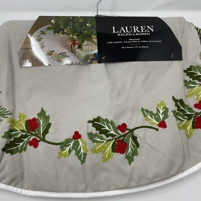 Lauren Ralph Lauren Holly Pine Cone Embroidery Christmas Tree Skirt 48" Round - Image 1 of 4