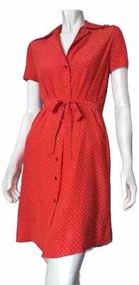 Vestido de seda de verano vintage de los años 70 HALSTON rojo y blanco a lunares abotonados elegante Foto 1 de 4