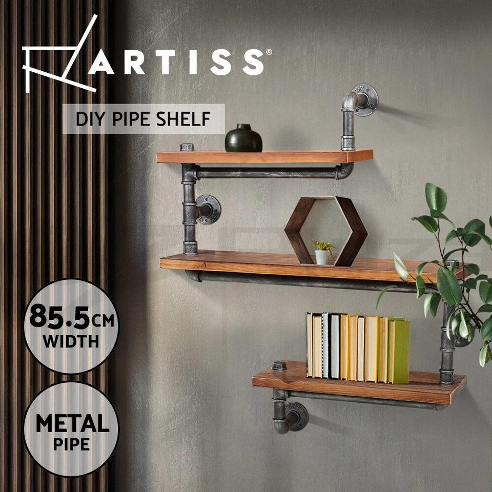 Artiss Floating Wall Shelf 3-Tier DIY Metal Pipe Shleves Storage Industrial IONA - image 1 of 4