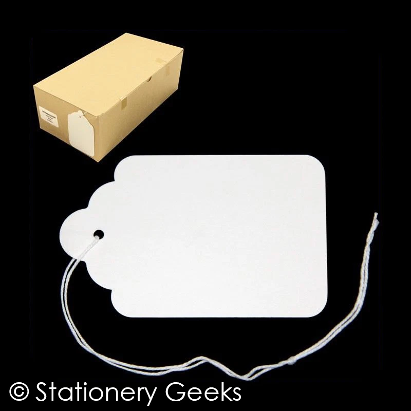 1000 White Strung Tickets 80 x 50 mm Price Tags String Swing Labels 80mm x 50mm