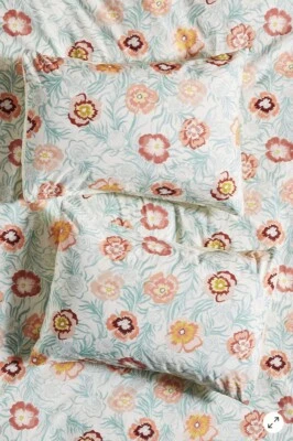 Anthropologie Pilllow Sham Campagne Floral King Talla Juego de 2 Marfil Aqua Coral Nuevo en Paquete Foto 1 de 3