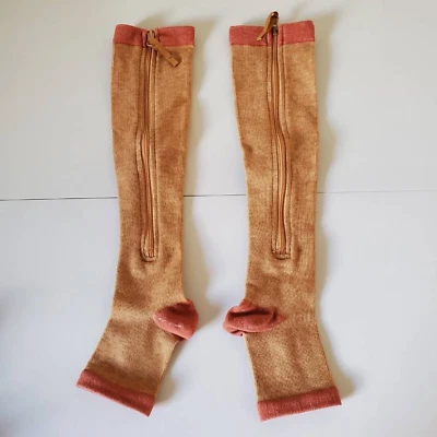 Unisex Adult Compression Socks Brown Orange Zip Up Soft Open Toe - Image 1 of 4
