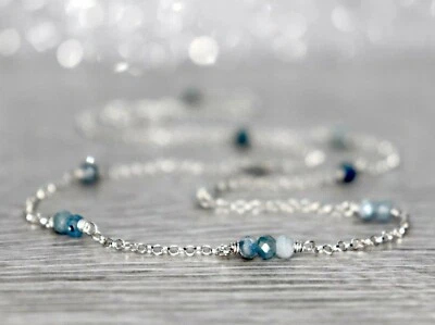 Collar Gargantilla Plata de Ley Aguamarina Natural, Regalo Piedra Natal Marzo Foto 1 de 4