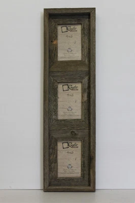 4x6-2.5" Wide Reclaimed Rustic Barn Wood Vertical Collage Frame -Holds 3 Photos - Image 1 of 2