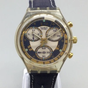 Swatch Blue Horizon Chronograph Watch Men 37mm Gold Tone Swiss New Battery - Picture 1 of 16