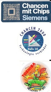 ITHistory (1980s 2000) STICKERS (3) : SIEMENS Chancen Mit Chips; TOSHIBA Telefax - Picture 1 of 1