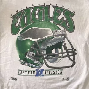 Philadelphia Eagles NFL Football 90s White short sleeve T shirt Helmet HN1331 - Picture 1 of 2