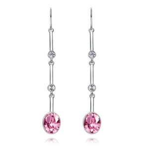 18k white gold gf made with SWAROVSKI crystal bar teardrop pink dangle earrings - Picture 1 of 5