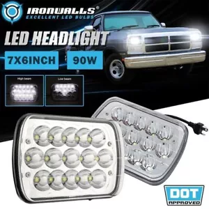 Par de faros LED cromados de haz alto/bajo de 7x6" para Dodge D100 D150 D250 D350 81-93 - Imagen 1 de 12