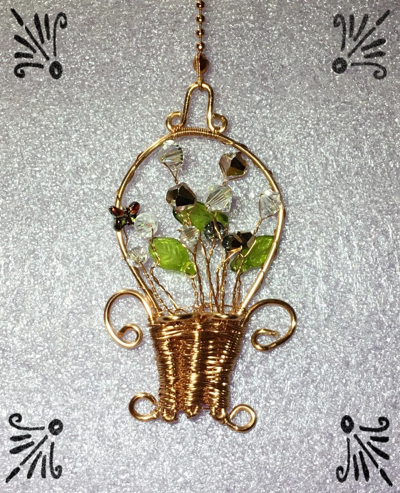 Cesta de flores artesanal de cobre oro rosa tirador de abanico hecha con Swarovski Foto 1 de 4