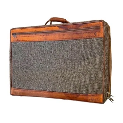 Maleta Hartmann vintage de tweed con ribete de cuero y asa de cinturón de cuero Foto 1 de 4