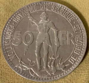 Rare 1935 Belgium Silver 50 Franc Coin Leopold III Centenary 0f Belgian Railway - Picture 1 of 9