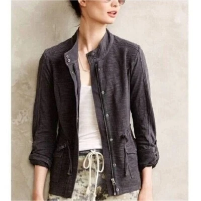 Anthro Saturday Sunday Utility Jacket Womens Size XS Grey Moto Drawstring Waist - Image 1 of 4