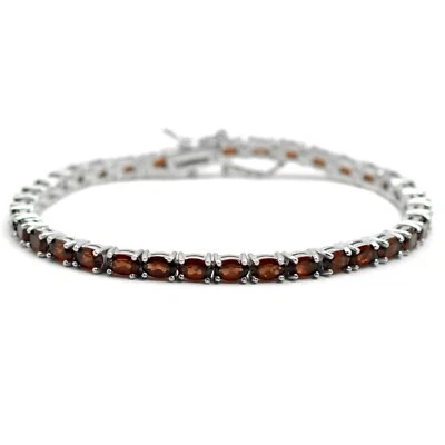 Pulsera tenis plata de ley 925 piedras preciosas granate natural de 5x3 mm joyería  Foto 1 de 4