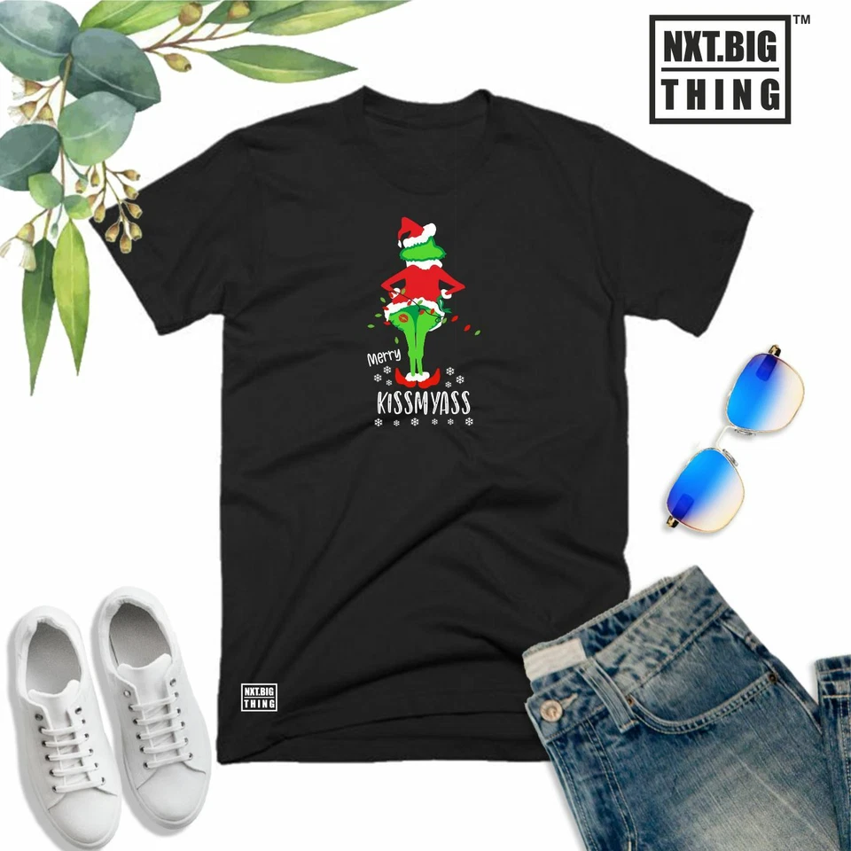 Camiseta masculina Merry Kissmyass engraçada rude piada ofensiva presente de Natal Natal - Imagem 1 de 1