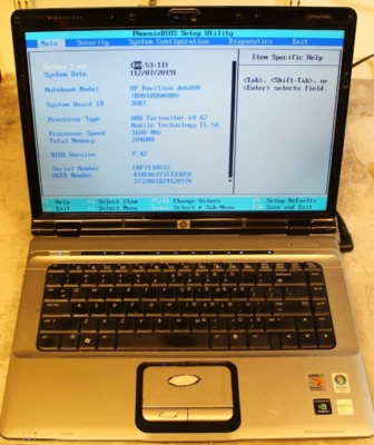 HP Pavilion dv6000 For Parts Bios 250GB HDD Wiped 2GB Ram Turion 64 X2@1.6GHz - Image 1 of 4