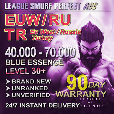 EUW RU TR🌍League Of Legends LOL ACC 40K 50K 60K 70K+ BE UNRANKED Level 30 SMURF • 1.20€