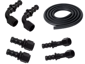 LokoCar ID'' 3/8''Rubber Hose 6AN Push Lock Fitting End 0° 45° 90° Degree Black - Picture 1 of 53