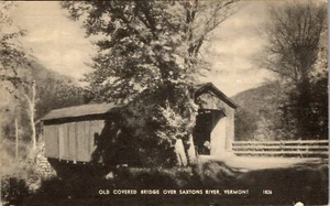 Foto postal vintage RPPC puente cubierto antiguo Saxtons River Rockingham VT 1947 - Imagen 1 de 3