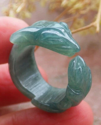 Video Certified Icy Green Natural A JADE Jadeite Fox RING USA. 6.75 戒指 697194 - Image 1 of 4