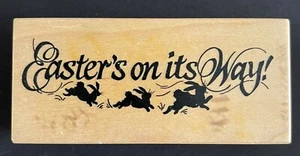 Easters on it's Way! Holiday Word Sentiment Bunny Rabbits PSX Wood Rubber Stamp - Picture 1 of 2