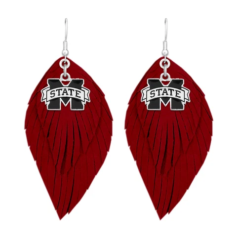 43373 Mississippi State Bulldogs Boho Earrings with Red Suede Leather Cover