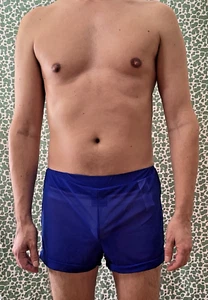 Fever City Men's Blue Size L Euro Sheer Mesh See-Through Gym Lounge Shorts - Picture 1 of 24