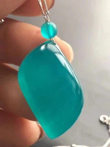 new Natural Ice Amazonite Green Gemstone Necklace Pendant 25" AAAA 34mm Silve - Picture 1 of 3