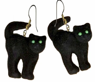 GÓTICO DIFUSO ESPELUZNANTE GATO NEGRO PENDIENTES Bruja Malvada Halloween Disfraz Joyería Foto 1 de 2